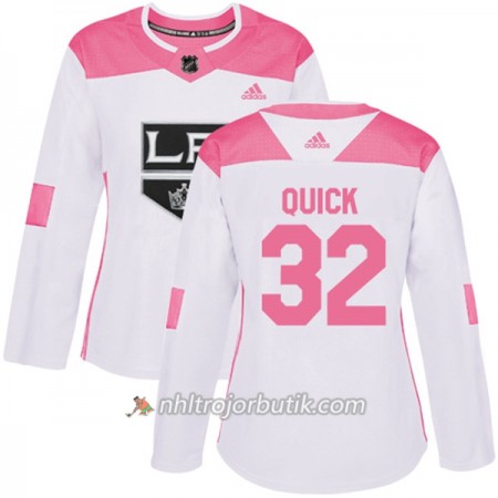 Dame Ishockey Los Angeles Kings Tröja Jonathan Quick 32 Adidas 2017-2018 Vit Rosa Fashion Authentic